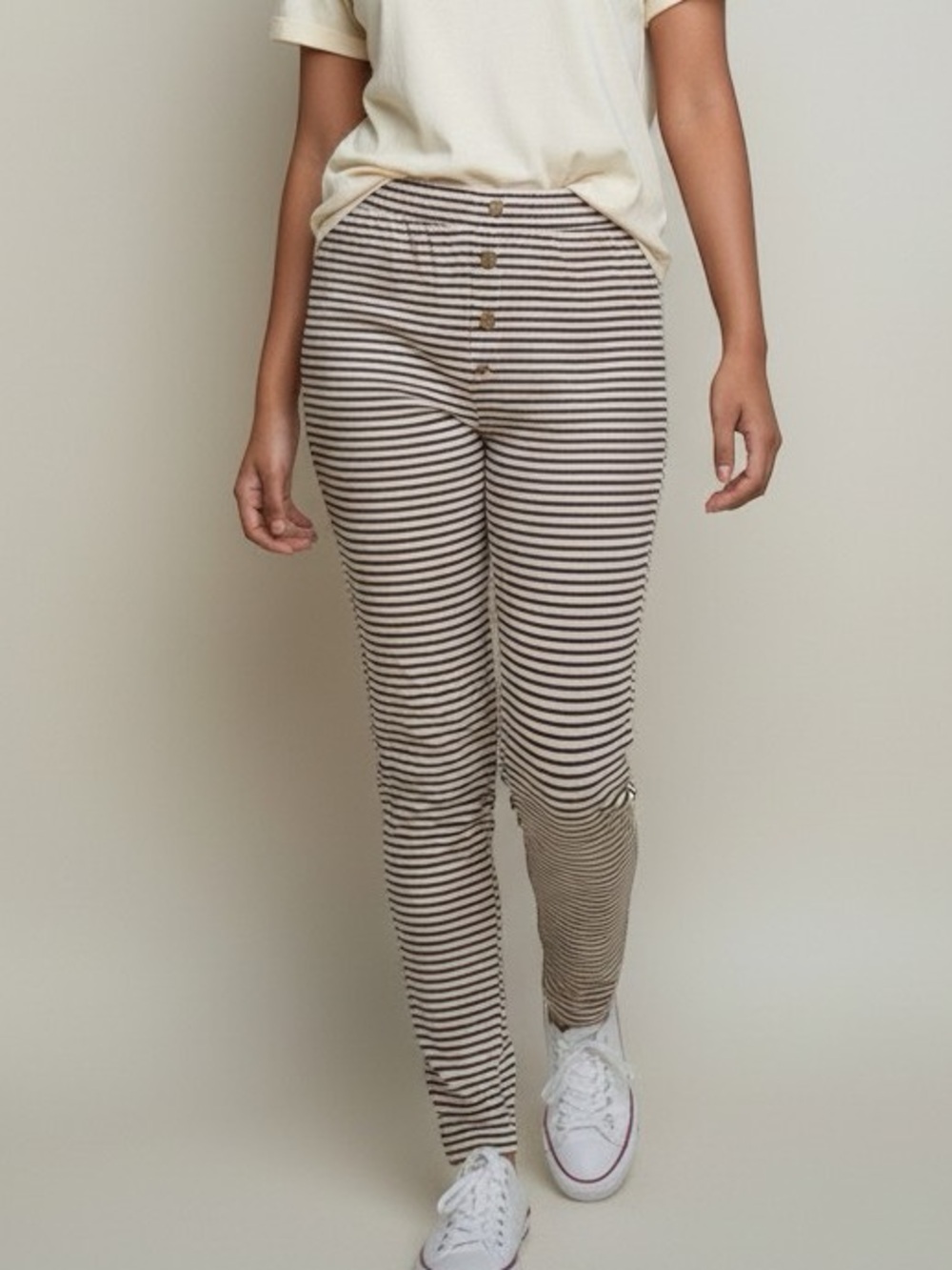 Rylee + Cru Striped Cru Pants Oat Black Stripe High Rise Cotton Girls 12-14Y